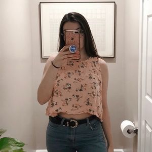Cropped Peachy Floral Tank with Open Back